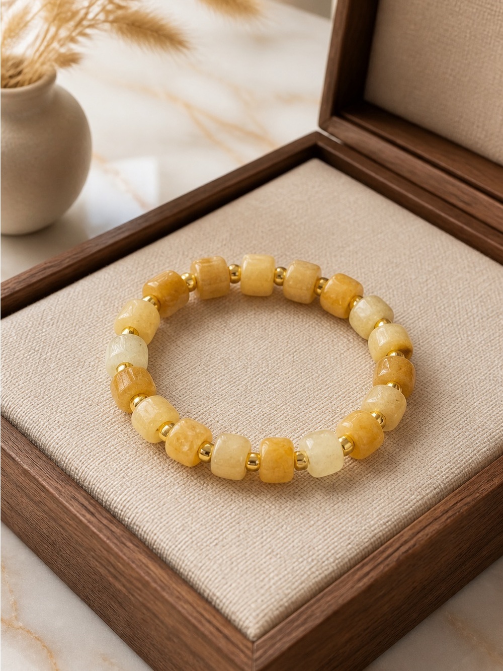 Yellow Jade Beaded Stretch Bracelet - Elegant Women’s Jewelry